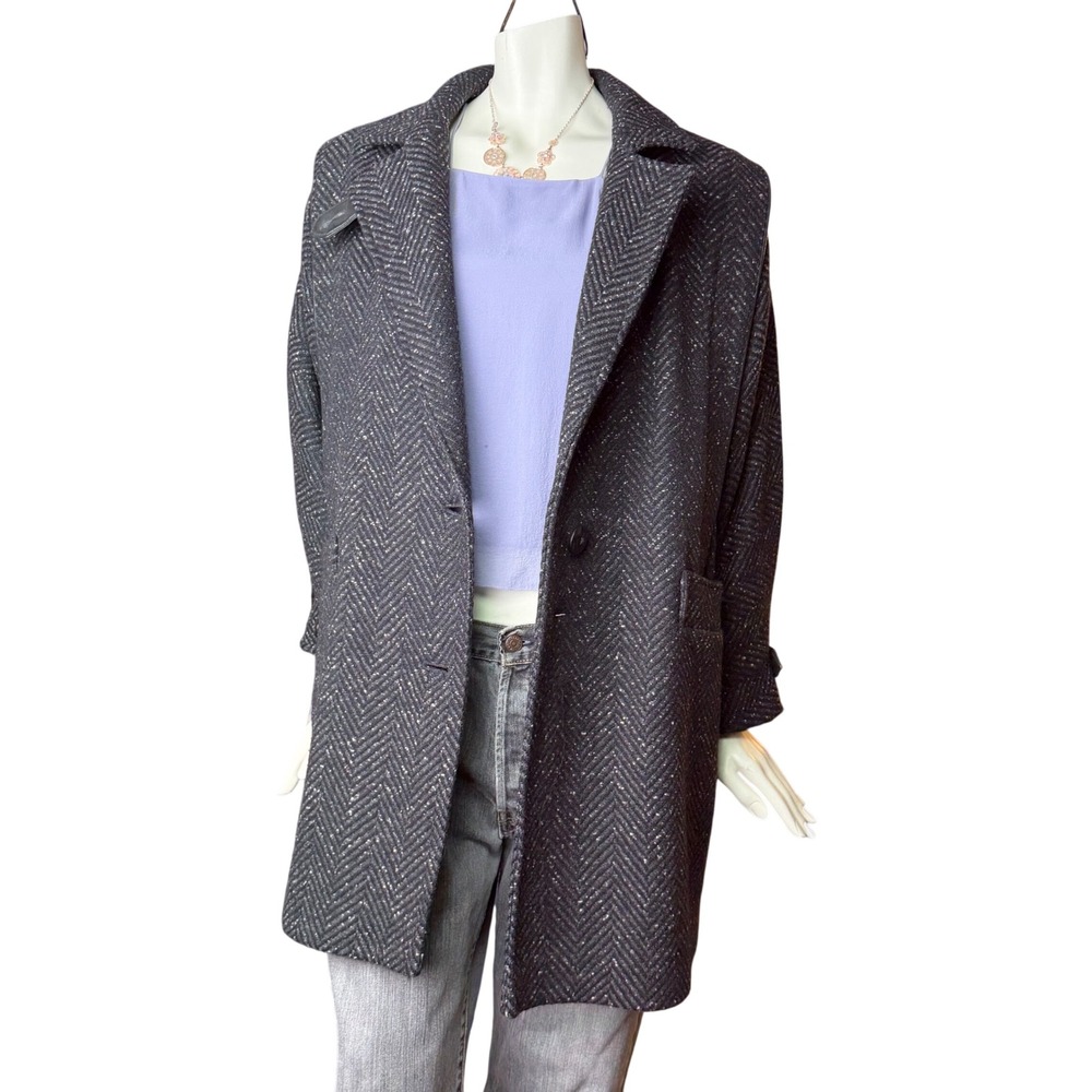 Collection Elegante‎ Vintage Wool Blend Coat Womens 13/14 Mid Length Black Grey